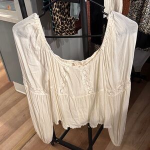 Altar'd State Cream Blouse with Lace Detail